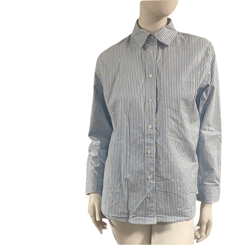 Lands End Blue Striped Yellow Dot Top